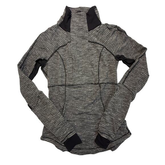 LULULEMON Base Runner Half-Zip Sweater Grey and Black Herringbone Size 4 - Picture 1 of 16